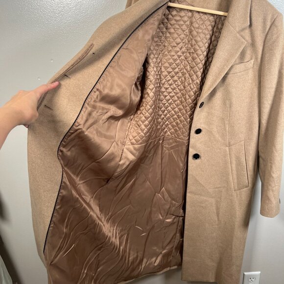 Katherine Kelly Cashmere Coat Size 10 Tan Neutral Trench Long Notch Collar - Picture 10 of 13